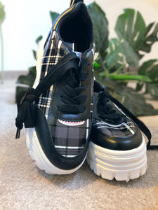 Black and white check chunky sole trainers