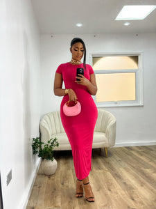Bodycon rosa de corte midi